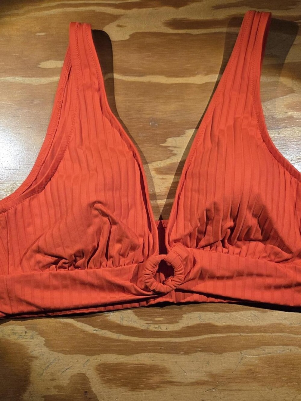 aerie Orange-Red Ribbed Ring-Front Bathing Suit Rop XXL